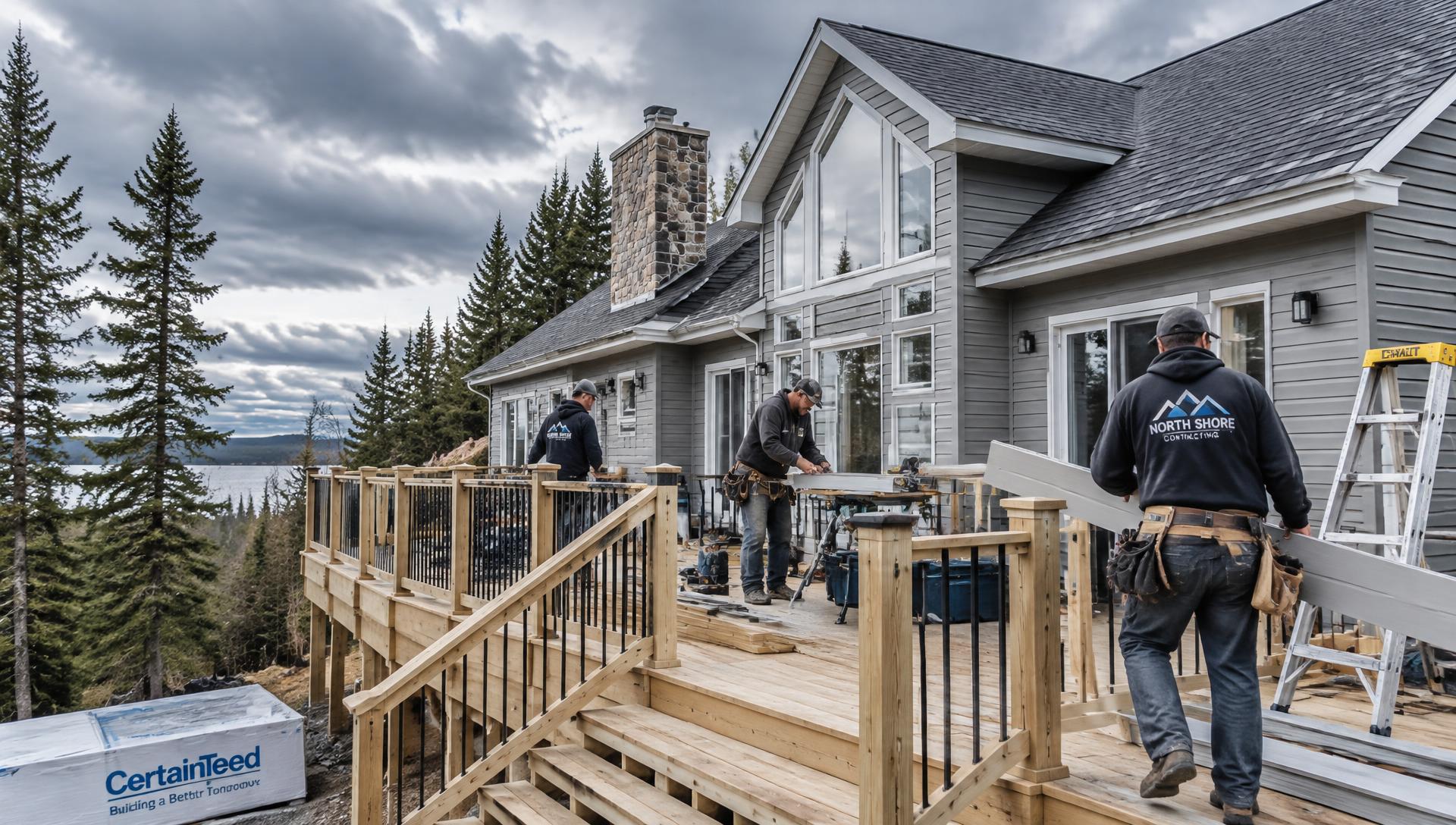 CT Contracting crew building a new deck on a home in the Upper Peninsula